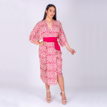 Vestido Raso Tonos Rosas con Fajín